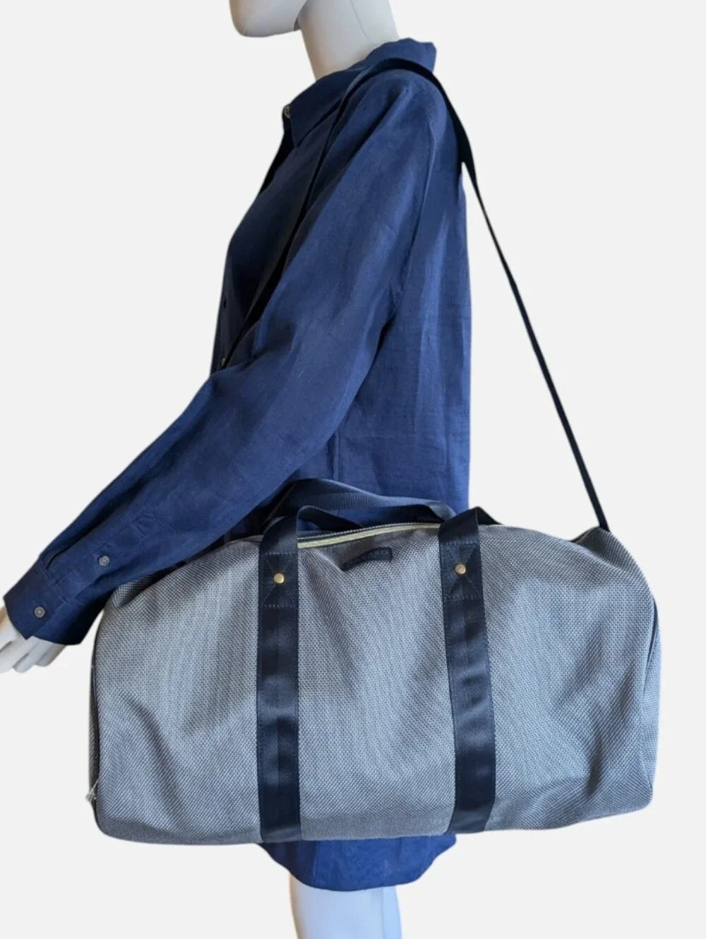 Azzaro Parfums Gray and Navy Seersucker Duffle Bag